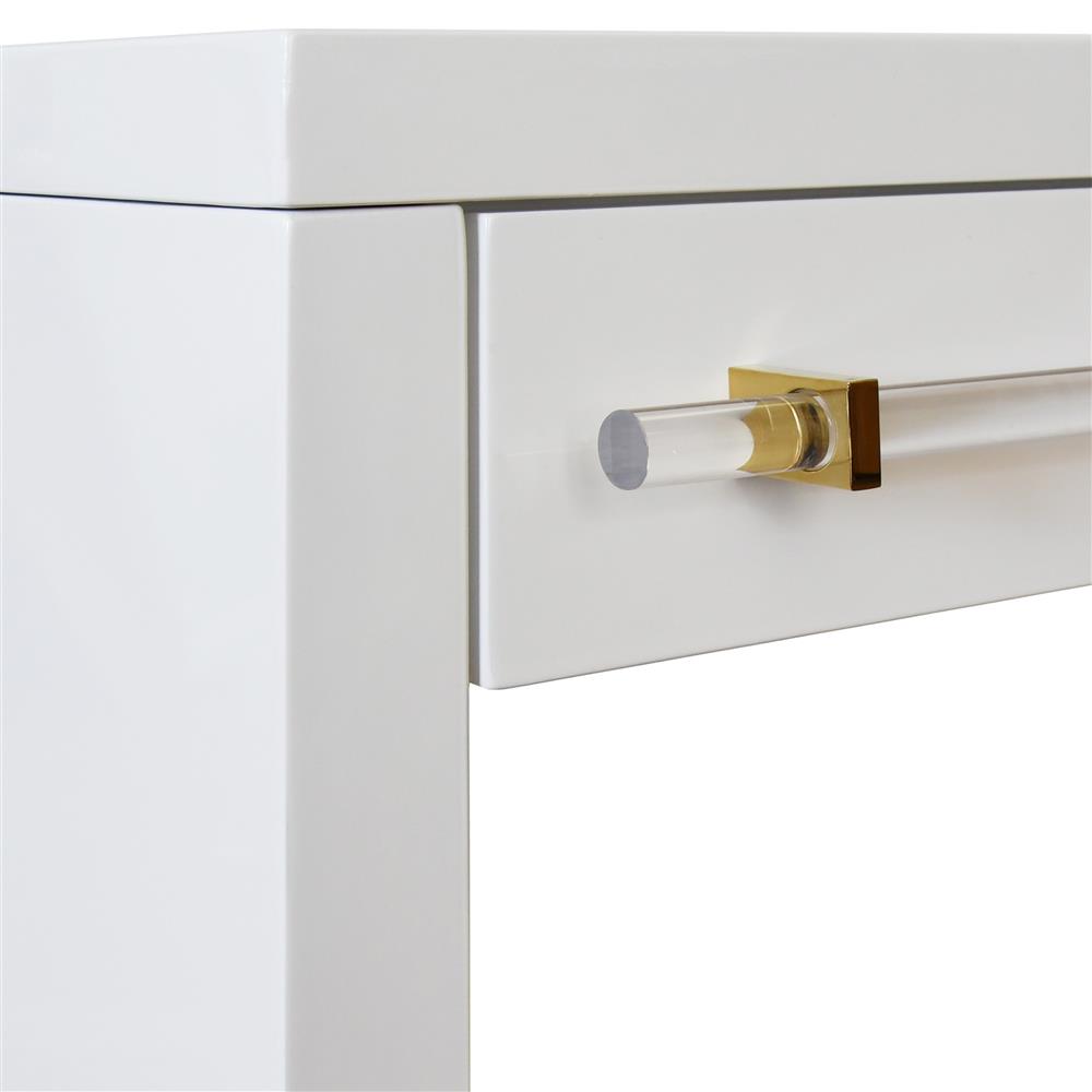 Worlds Away Ralph Rustic White Lacquer Wood Clear Acrylic Handle Desk|