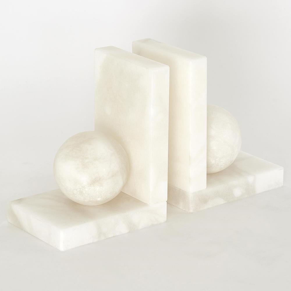 Elise Modern Natural White Alabaster Ball Bookends - Pair|