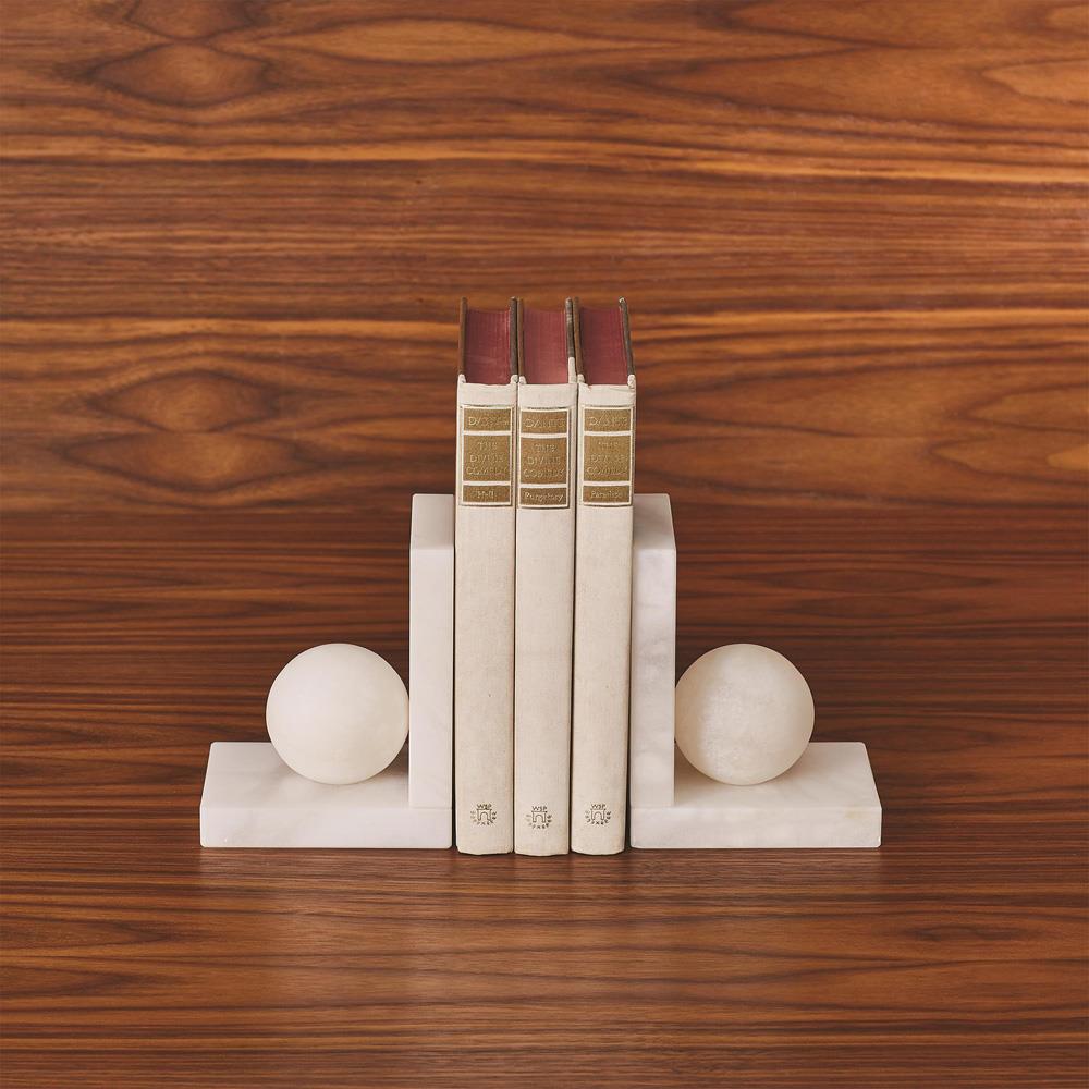 Elise Modern Natural White Alabaster Ball Bookends - Pair|