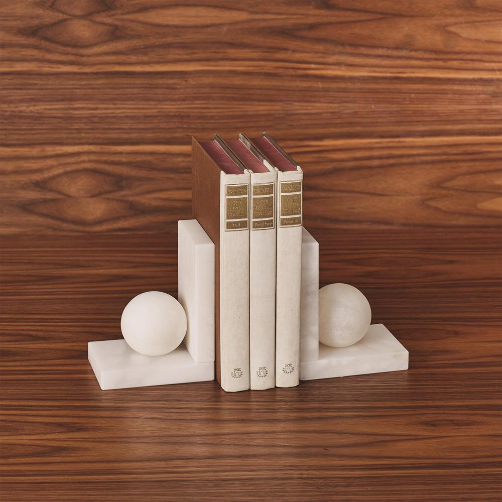 Elise Modern Natural White Alabaster Ball Bookends - Pair|