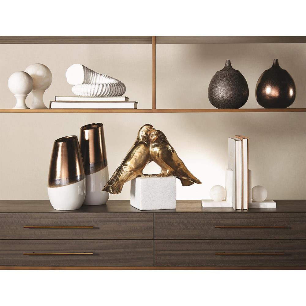 Elise Modern Natural White Alabaster Ball Bookends - Pair|