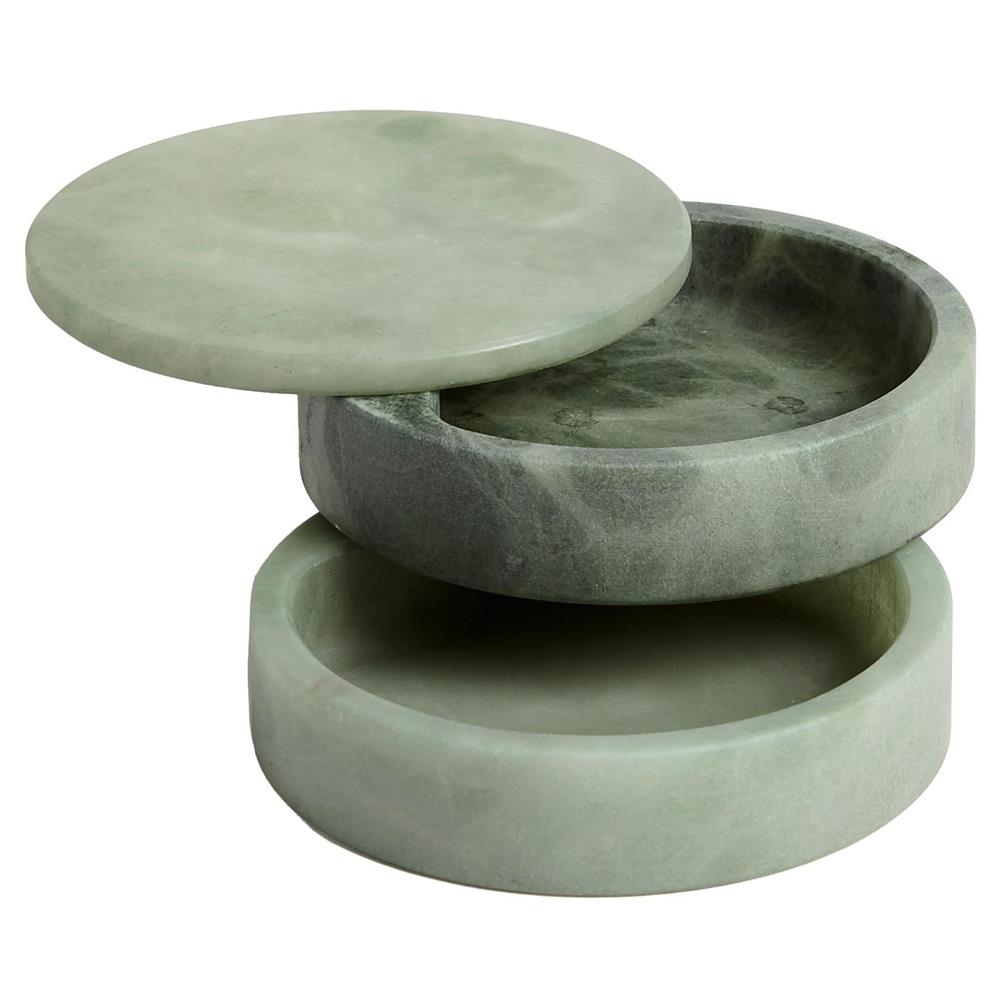 Suri Modern Green Alabaster Round Swivel Decorative Box|