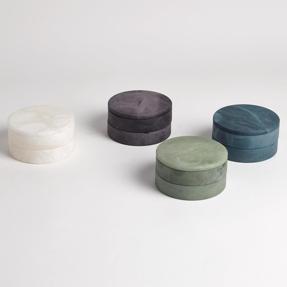Suri Modern Green Alabaster Round Swivel Decorative Box|