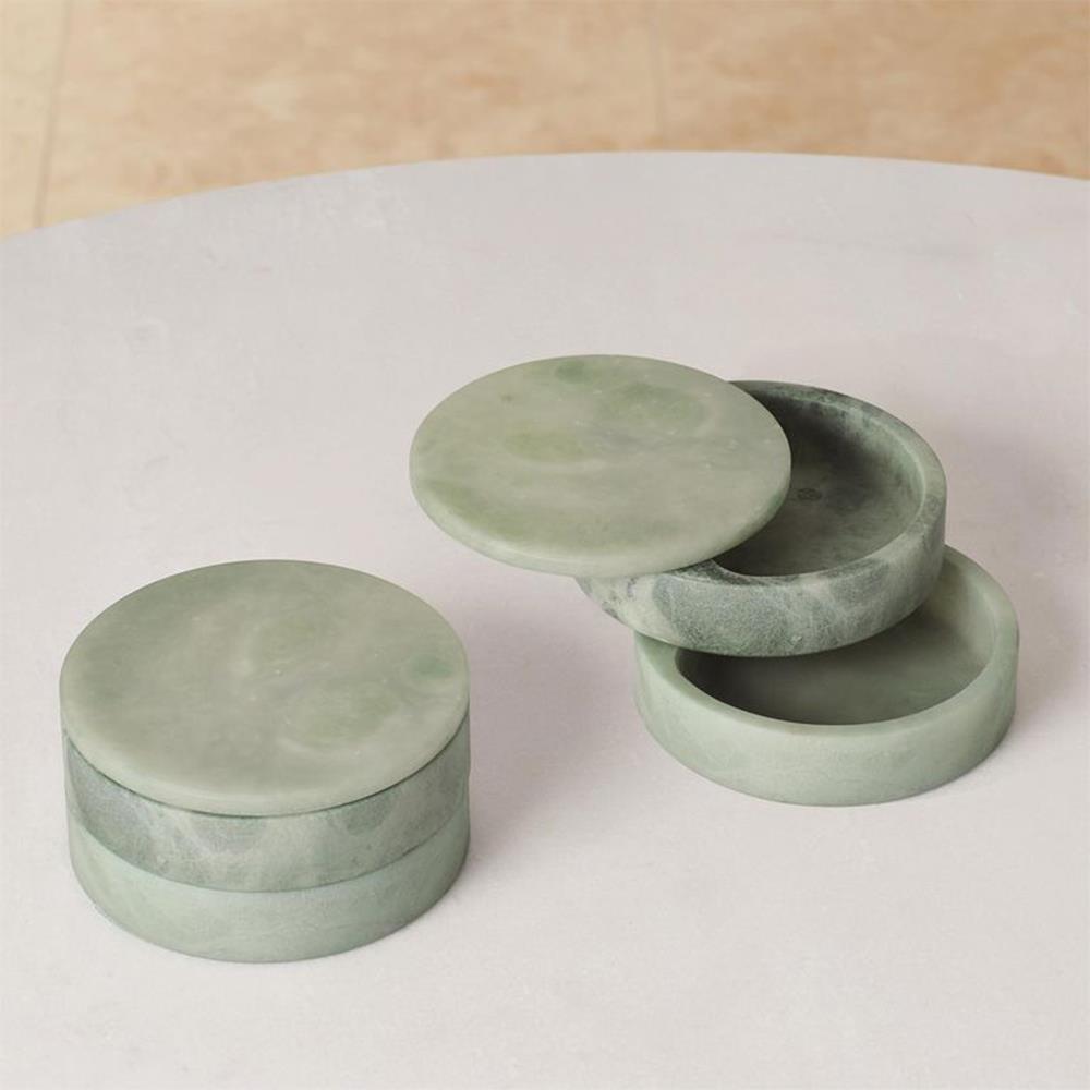 Suri Modern Green Alabaster Round Swivel Decorative Box|