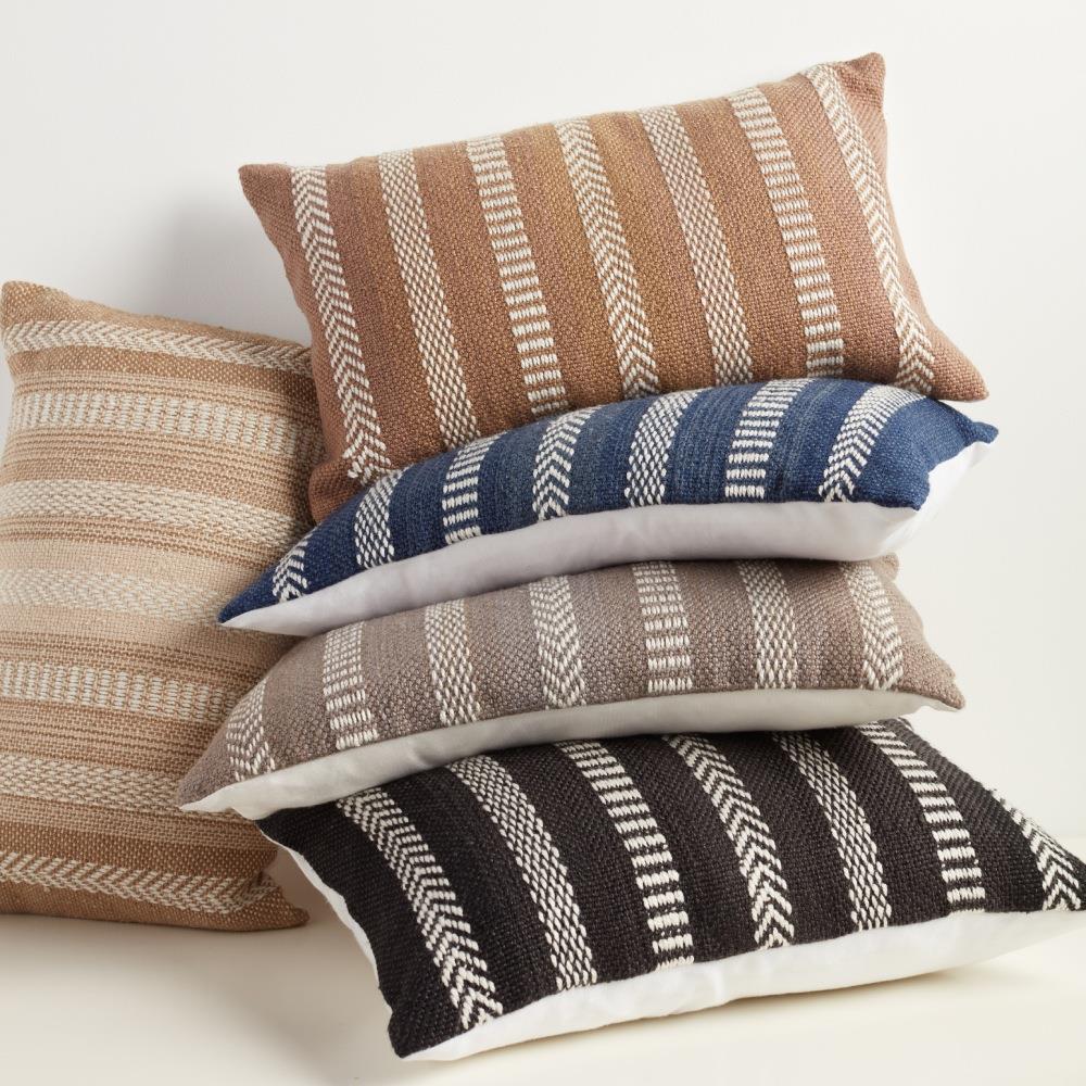 Papyrus Global Black Striped Indoor Outdoor Lumbar Pillow - 13x21|