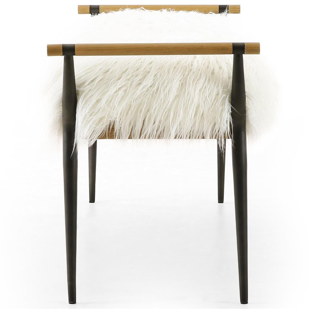 Mark Mid Century Cream Mongolia Fur Seat Black Steel Brown Oak Entryway Bench|