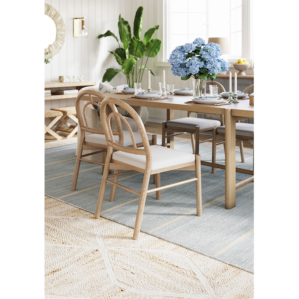 Perry Coastal Beach White Performance Brown Oak Wood Woven Cane