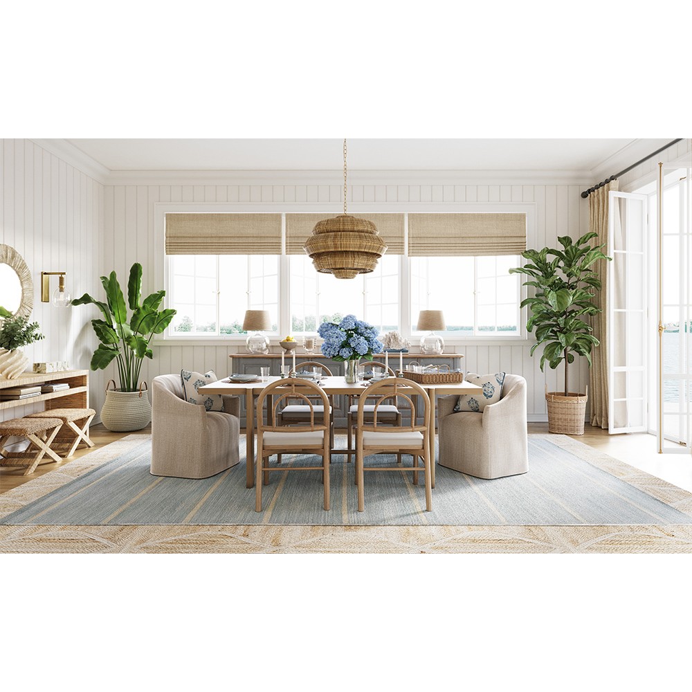 Perry Coastal Beach White Performance Brown Oak Wood Woven Cane