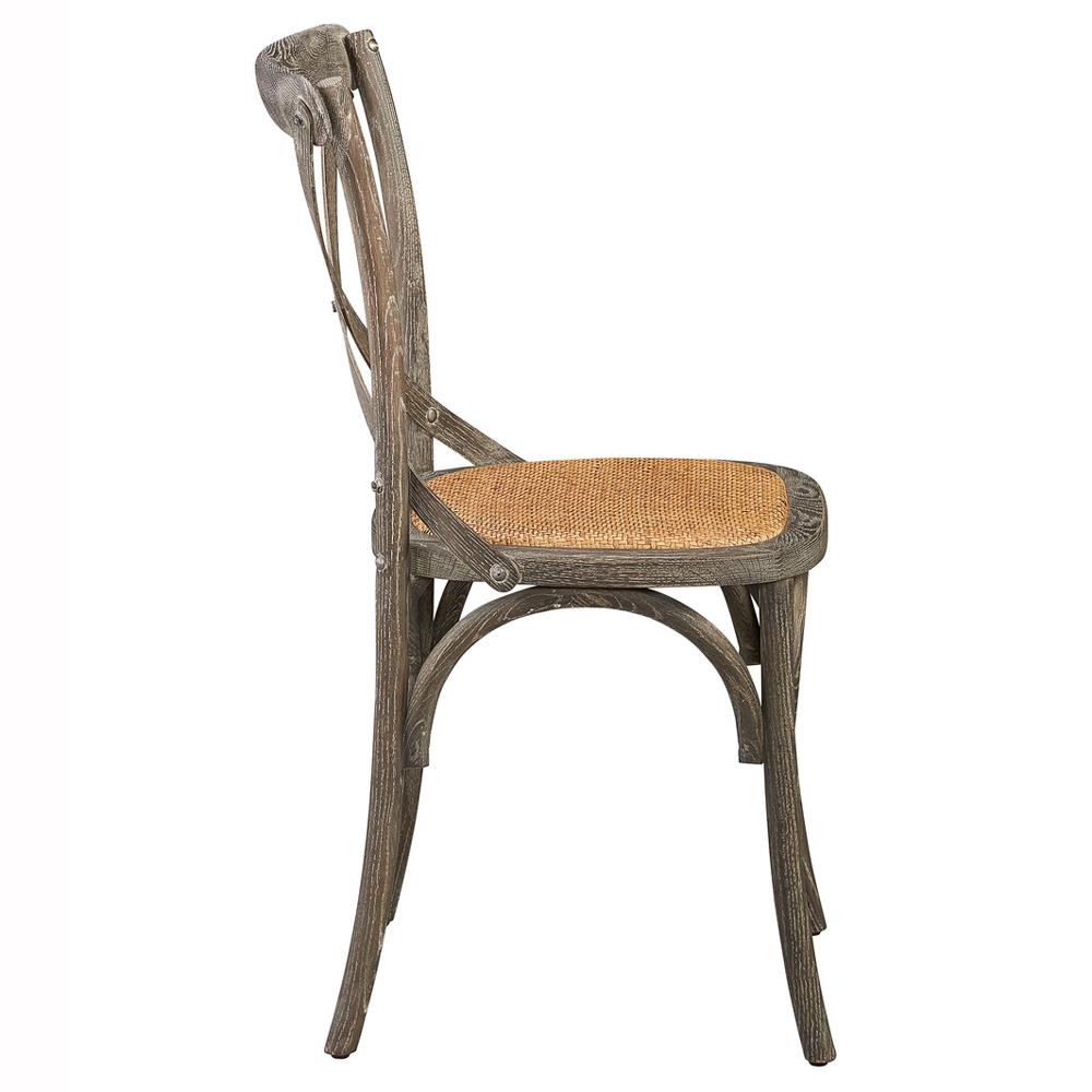 Maze Grey Oak Wood Brown Woven Rattan Cross Back Dining Side Chair|