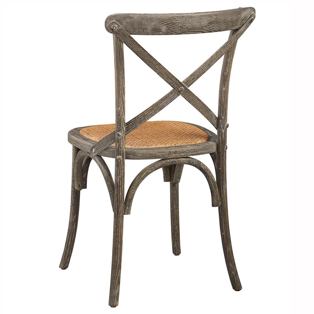 Maze Grey Oak Wood Brown Woven Rattan Cross Back Dining Side Chair|