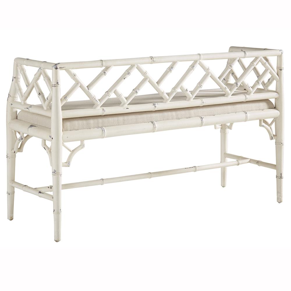Jaelynn Coastal Beige Performance White Distressed Mahogany Wood Entryway Bench|