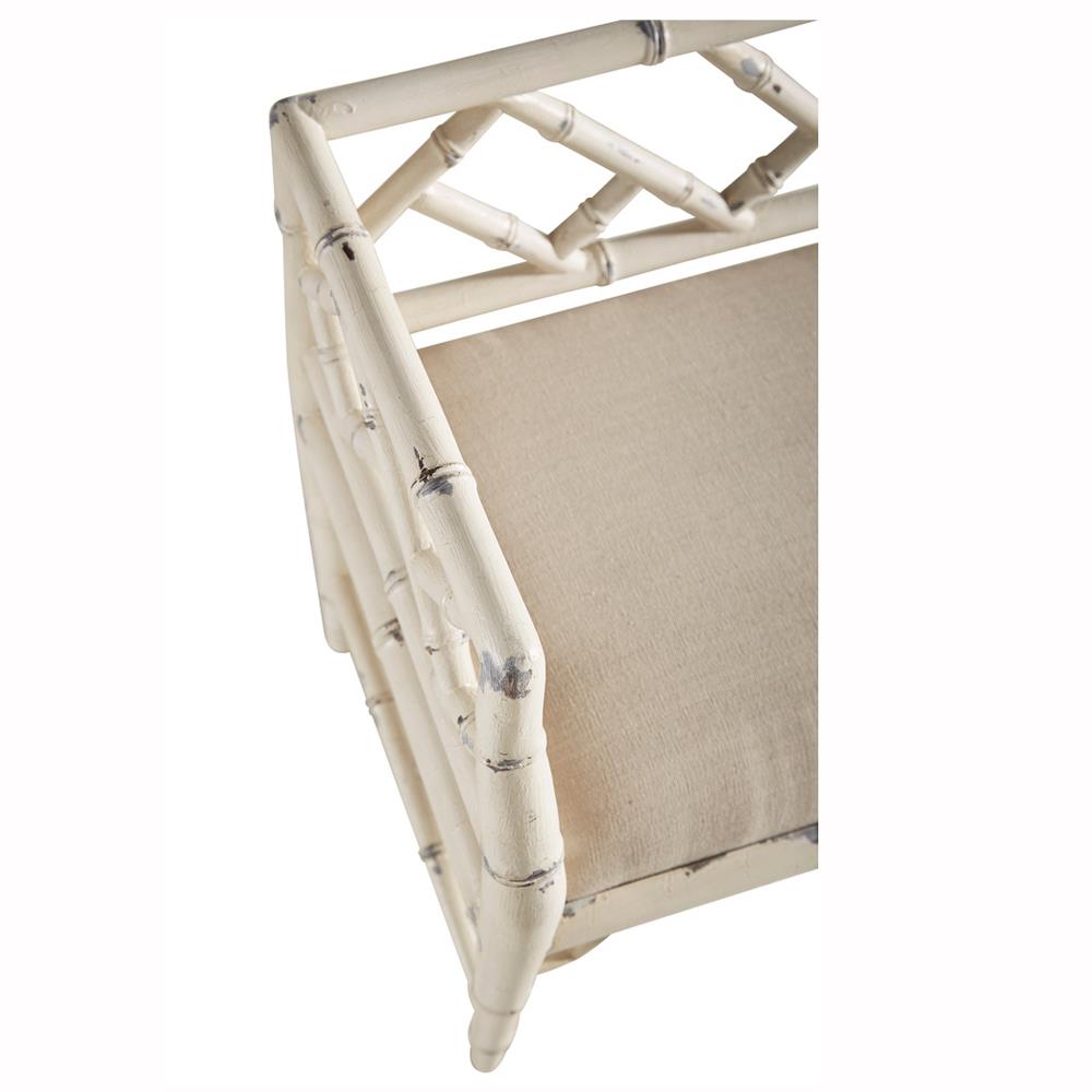 Jaelynn Coastal Beige Performance White Distressed Mahogany Wood Entryway Bench|