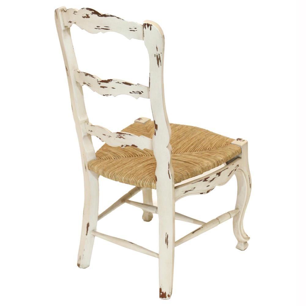 Lacey Rustic Brown Woven Distressed White Mahogany Wood Ladder Back Side Chair|