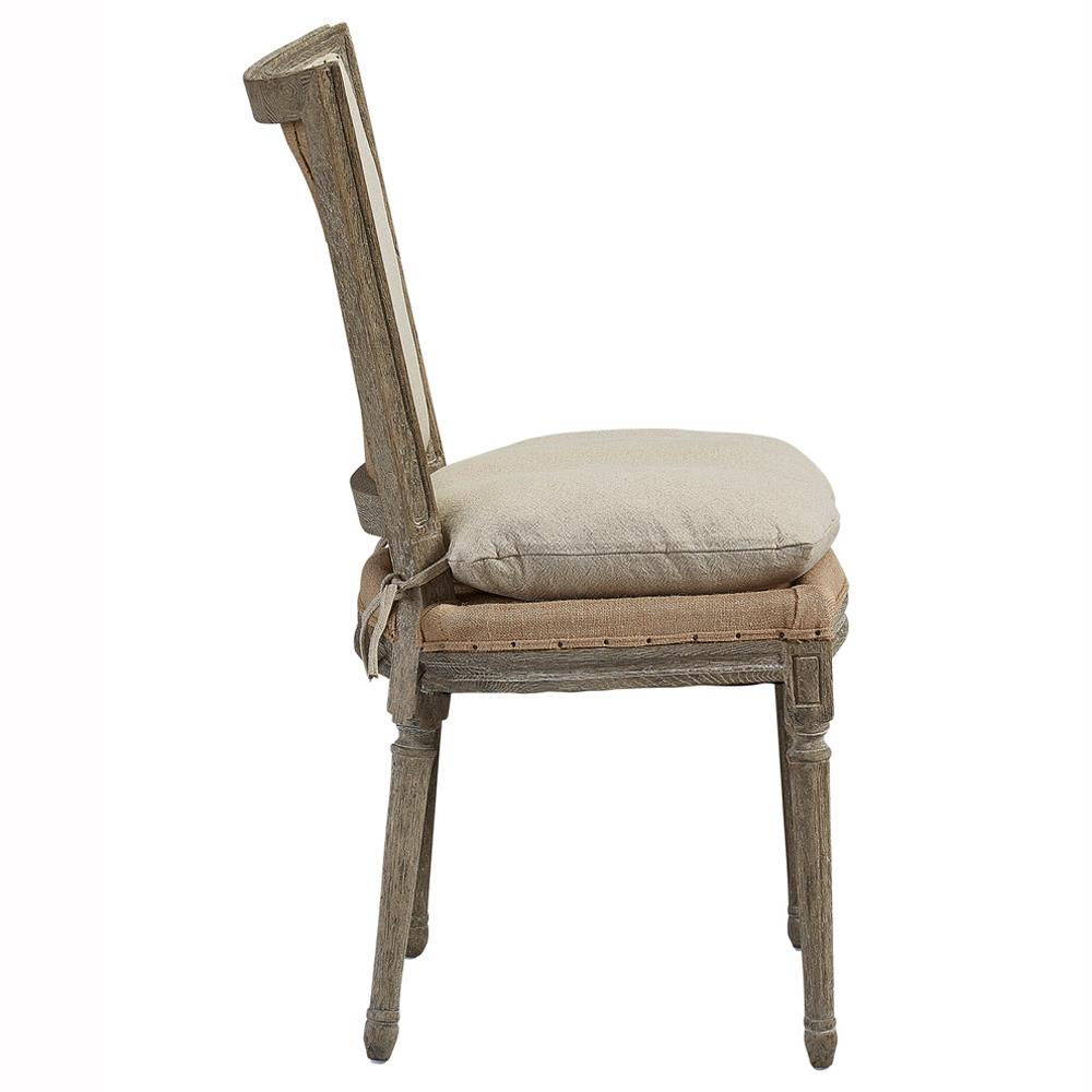 Ensley Beige Performance Gold Burlap Grey Pine Wood Nailhead Trim Side Chair|