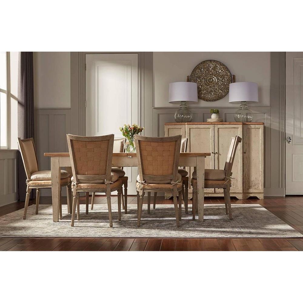 Ensley Beige Performance Gold Burlap Grey Pine Wood Nailhead Trim Side Chair|