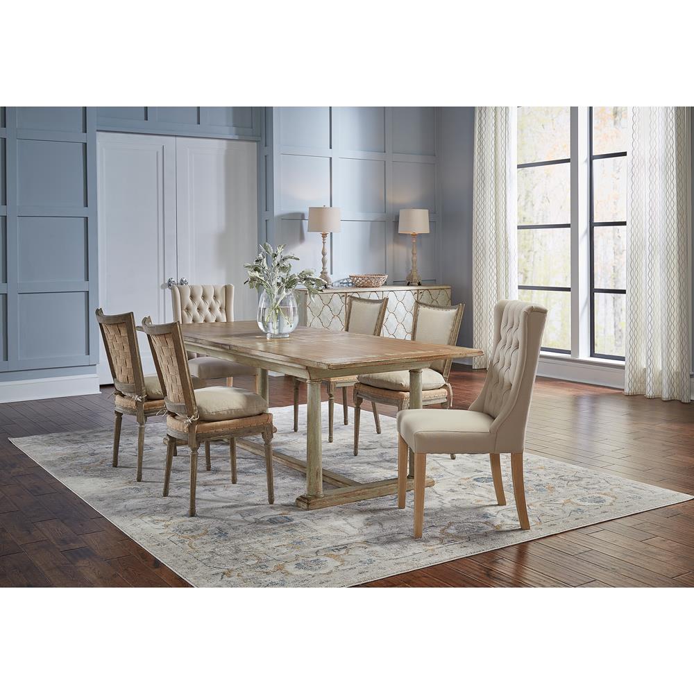 Ensley Beige Performance Gold Burlap Grey Pine Wood Nailhead Trim Side Chair|