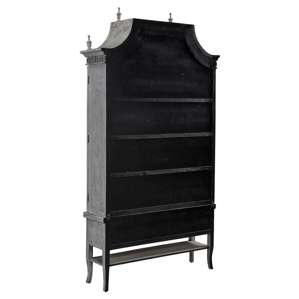 Bien French Country Grey Wood Glass Cathedral Arched Cabinet|
