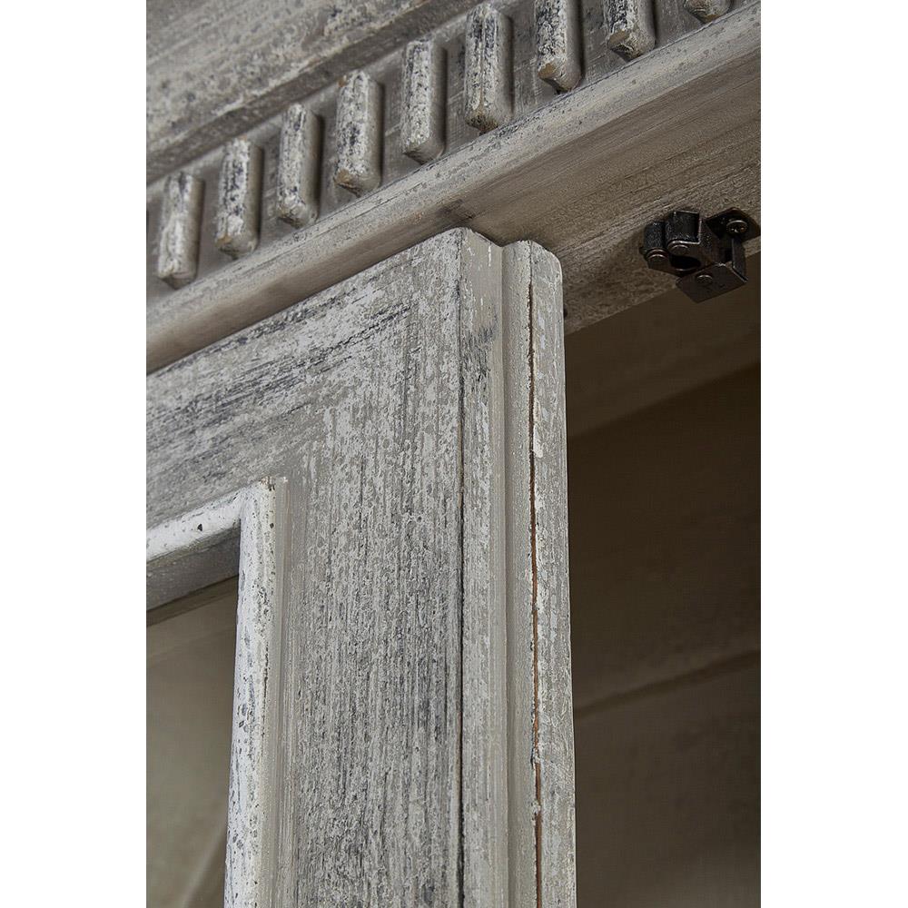 Bien French Country Grey Wood Glass Cathedral Arched Cabinet|