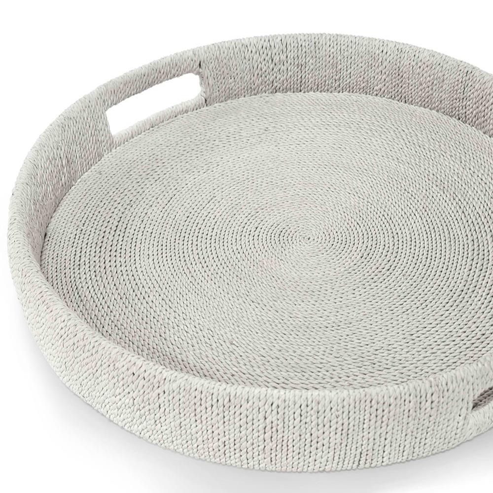 Palecek Monarch Coastal Beach White Sand Seagrass Rope Round Tray -Small|