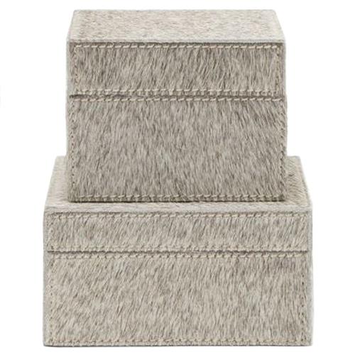 Pigeon and Poodle Hyde Modern Gray Hair On Hide Square Decorative Boxes - Set of 2
