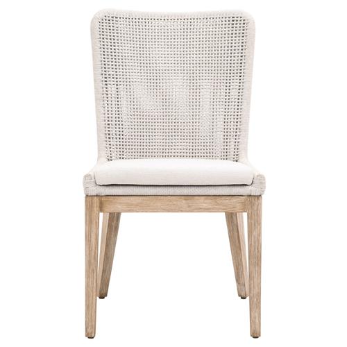 Kailey Coastal Beach White Performance Woven Rope Mahogany Frame Dining Side Chair - Set of 2