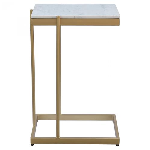 Amirah Hollywood Regency White Marble Top Gold Iron Rectangular C Side Table