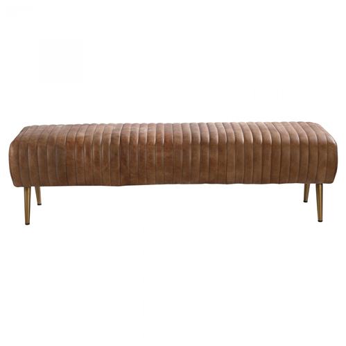 Dominick Regency Brown Upholstered Leather Gold Iron Entryway Bench