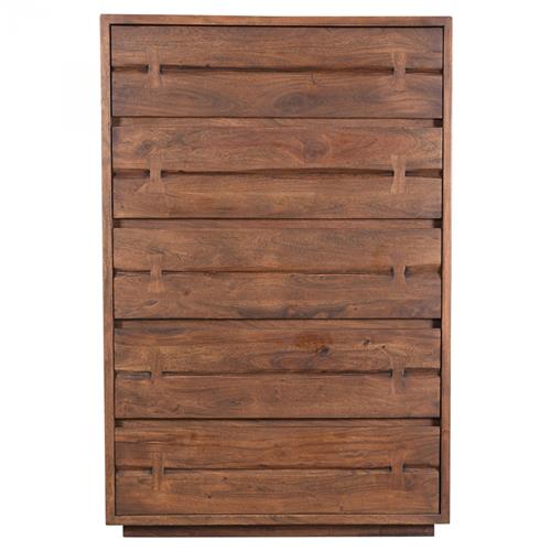 Atlas Rustic Lodge Brown Acacia Wood 5 Drawer Tall Chest Dresser