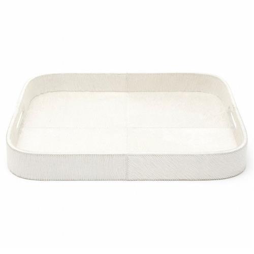 Browmley Rustic Lodge White Hair on Hide Rectangular Tray