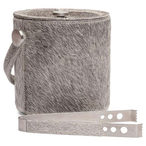 Browmley Rustic Lodge Grey Hair on Hide Ice Bucket with Tong