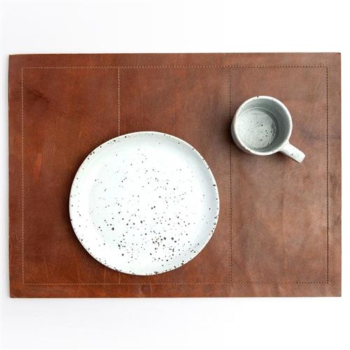 Evan Rustic Lodge Brown Leather Rectangular Placemat - Set of 2