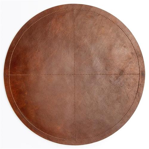 Evan Rustic Lodge Brown Leather Round Placemat - Set of 2