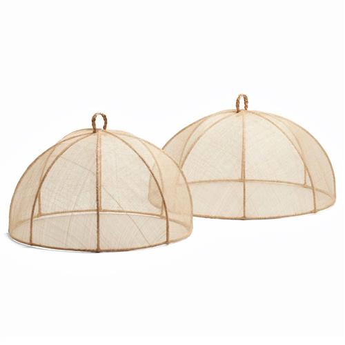 Rachel Beige Woven Sinamay Round Serveware Food Cover - Set of 2