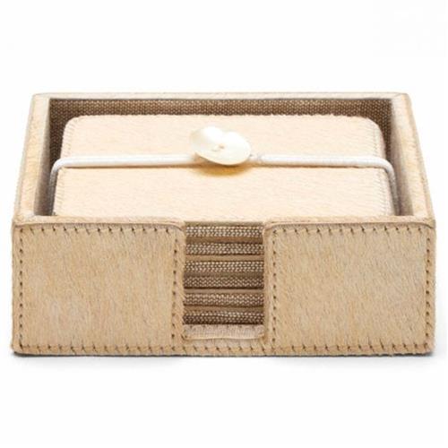 Browmley Rustic Lodge Beige Hair on Hide Coaster - Set of 6