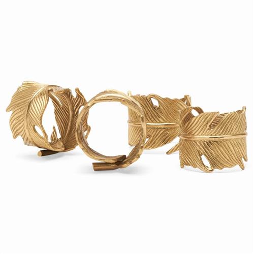 Neela Modern Classic Gold Brass Napkin Ring - Set of 4