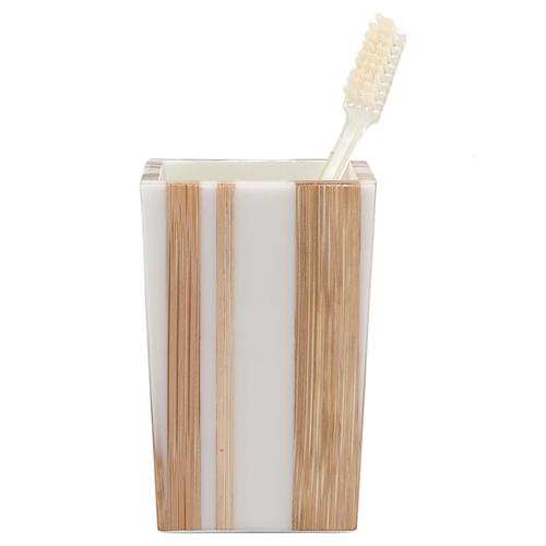 Pigeon and Poodle Ashford Mid Century Brown Bamboo White Striped Brush Holder