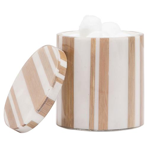 Pigeon and Poodle Ashford Mid Century Brown Bamboo White Striped Round Canister