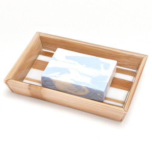 Pigeon and Poodle Ashford Mid Century Brown Bamboo White Striped Soap Dish