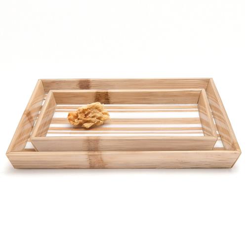 Pigeon and Poodle Ashford Mid Century Brown Bamboo White Striped Tray - Set of 2