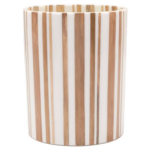 Pigeon and Poodle Ashford Mid Century Brown Bamboo White Striped Waste Basket