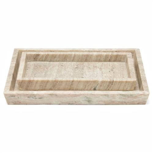 Pigeon and Poodle Athlone Modern Classic Beige Marble Tapered Tray - Set of 2
