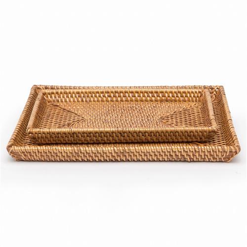 Pigeon and Poodle Dalton Coastal Beach Brown Rattan Tapered Tray - Set of 2