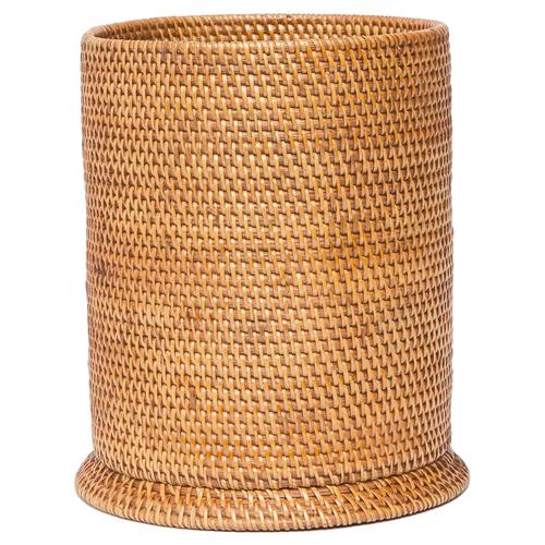 Pigeon and Poodle Dalton Coastal Beach Brown Rattan Round Waste Basket
