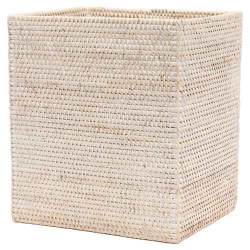 Pigeon and Poodle Dalton Coastal Beach Whitewash Rattan Rectangular Waste Basket