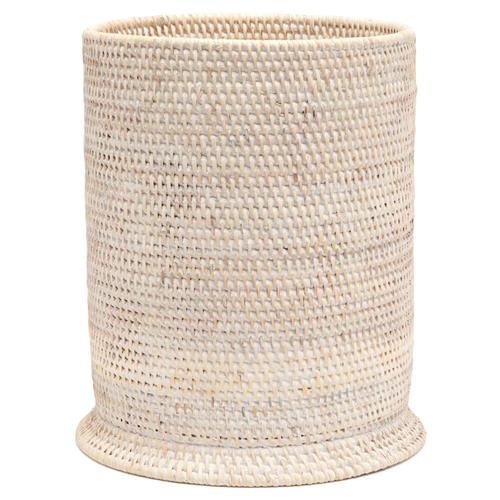 Pigeon and Poodle Dalton Coastal Beach Whitewash Rattan Round Waste Basket