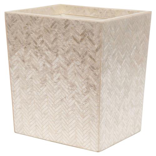 Pigeon and Poodle Handa Beige Herringbone Capiz Shell Waste Basket - Small