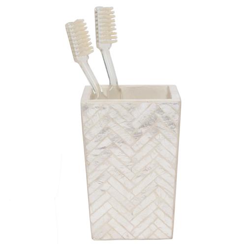 Pigeon and Poodle Handa Coastal Beige Herringbone Capiz Shell Brush Holder