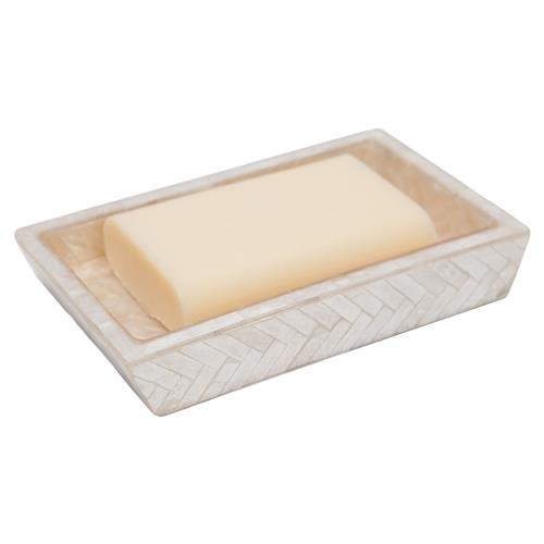 Pigeon and Poodle Handa Coastal Beige Herringbone Capiz Shell Soap Dish