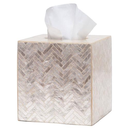 Pigeon and Poodle Handa Coastal Beige Herringbone Capiz Shell Tissue Box