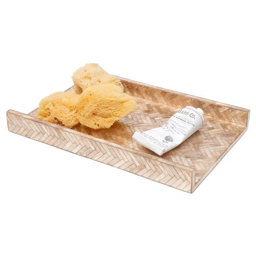 Pigeon and Poodle Handa Coastal Beige Herringbone Capiz Shell Hand Towel Tray - Set of 2